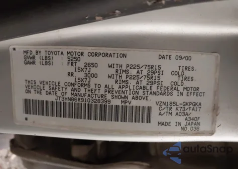 2001 Toyota 4Runner Sr5 V6 z USA, uszkodzony, nr VIN JT3HN86R910328399